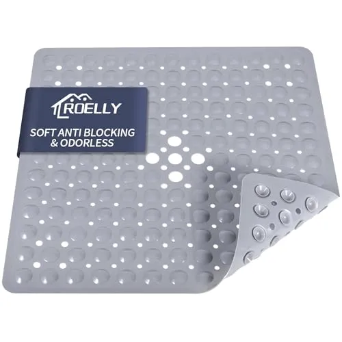 ROELLY Duschmatte rutschfest, 53 x 53 cm, 100% BPA-Frei, Antirutschmatte Dusche,Wanneneinlage rutschfest, Quadratische Maschinenwaschbare Badezimmermatte (Grau)