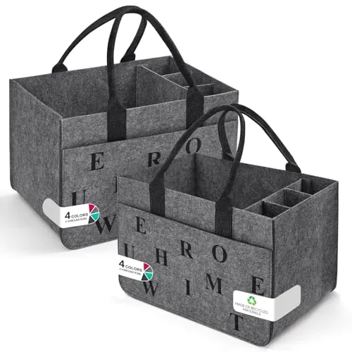 Eurhomewit Filz Einkaufskörbe Filztasche Einkaufstasche mit Fächern, Filztasche Groß 30L Faltbar Robust Flaschentasche Kaminholztasche Kleiderkorb Spielzeugtasche (Mittelgrau + Dunkelgrau/2 Stück)