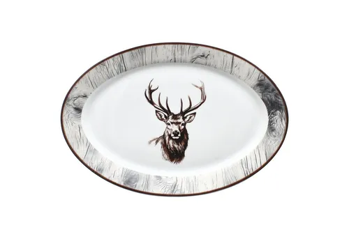 MamboCat Servierplatte Alois Servierplatte oval Porzellan 35,5x24,3cm Hirsch Grill-Teller, Porzellan