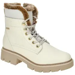Tamaris Damen Warmfutter Stiefel Leder Blockabsatz Duo-Tex - Offwhite, EU 41 - Wanderschuhe mit warmem Futter für kalte Tage, wasserabweisendem DuoTex-Obermaterial und bequemen Blockabsatz – ideal für Outdoor-Abenteuer!