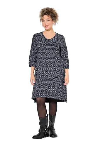 Ulla Popken Jerseykleid A-Linie V-Ausschnitt 54/56 in schwarz von Ulla Popken