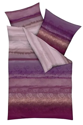 JACK by Kaeppel Fein Biber Bettwäsche 2 TLG. Mara Rosenholz Violett - Bettwäsche-Set aus 100% Baumwolle, hautfreundlich und atmungsaktiv. Mit modernem Rankendesign und praktischem Reißverschluss für hohen Schlafkomfort.