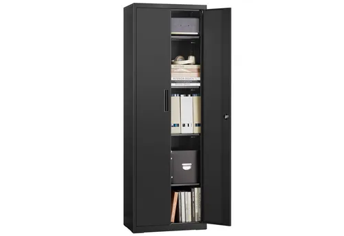 SONGMICS Aktenschrank Mehrzweckschrank, stabil und sicher - Aktenschrank aus pulverbeschichtetem Stahl, mit verstellbaren Einlegeböden und Stahlschloss für hohe Sicherheit und Tragfähigkeit bis 25 kg pro Ablage – ideal für Garage und Büro.
