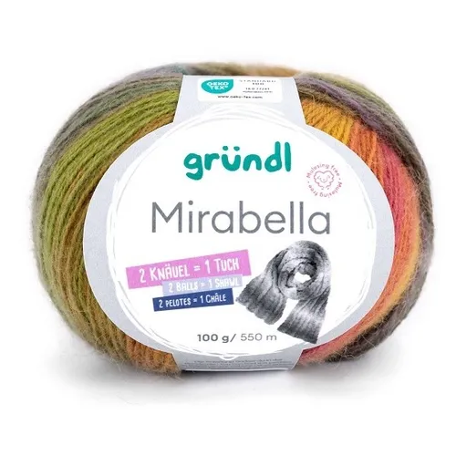 GRÜNDL WOLLE MIRABELLA 100 GRAMM FARBVERLAUF ZIEGELROT SENFGELB MOOS PETROL NEU
