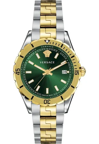 Versace VE3A00720 Hellenyium Herren Uhr 42 mm - Armbanduhren für Herren mit Edelstahl-Gehäuse, Schweizer Quarz-Präzision, und grünem Zifferblatt mit Versace-Logo und Leuchtzeigern - stilvoll und funktional.
