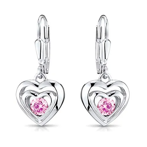 MATERIA Herz Ohringe Mädchen rosa - 925 Silber Ohrhänger mit Zirkonia - Ohrringe für Mädchen aus 925 Sterling Silber, rhodiniert und mit funkelndem Zirkonia. Perfekt für Teenager, stilvoll und in hochwertiger Schmuckschachtel – die ideale Geschenkidee!
