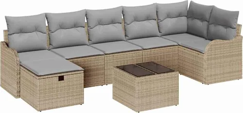 vidaXL Garten-Sofa-Set 8-teilig Beige mit Stauraum