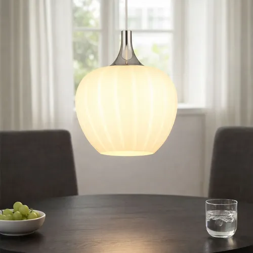 LED Hängelampe für Esstisch – Stilvolle Pendelleuchte mit Glas & Metall, 10,5W - Lampen – Elegante Pendelleuchte mit opalem Glas und Dekorrillen, ideal für moderne Wohnräume, inklusive LED Leuchtmittel für warmweißes Licht.