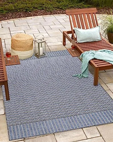 Teppium Outdoor Teppich Wetterfest 80 x 150 cm Grau Sisal Optik - Küchenläufer Waschbar, Wasserfest, Streifen Design, Pflegeleicht - Ideal für Balkon, Terassen, Garten, Camping oder Küche