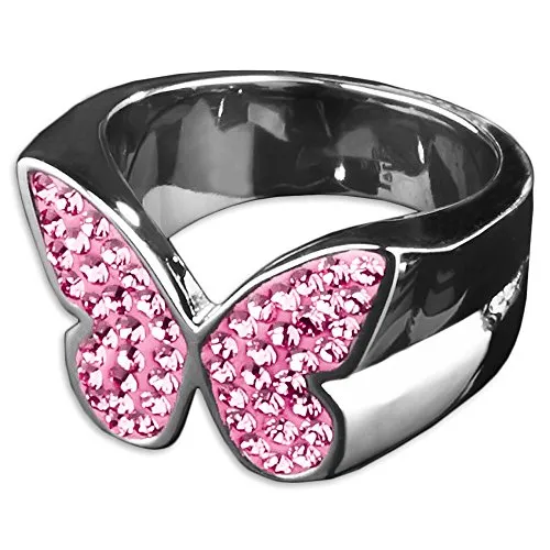 viva-adorno Edelstahl Ring Damenring Multi Kristall Schmetterling RS31, pink Gr. 56