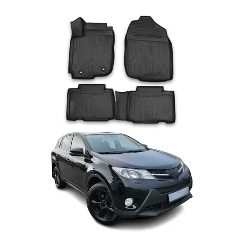 OMAC Auto-Fußmatten für Toyota RAV4 2013-2018, Schwarz, 4 tlg - Fahrzeugspezifische Allwetter-Fußmatten, wasserdicht und rutschfest für optimale Sicherheit. Leicht zu reinigen und geruchlos, ideal zum Schutz des Innenraums.