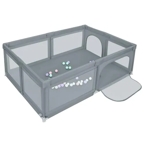 Baby Laufgitter Laufgitter baby, 50 Bällen Kinderzaun mit Anti-Kollision Schaum Absperrgitter mit atmungsaktivem Netz, Kinder Sicherheitsspielplatz, 205 * 147 * 66 cm-dunkelgrau
