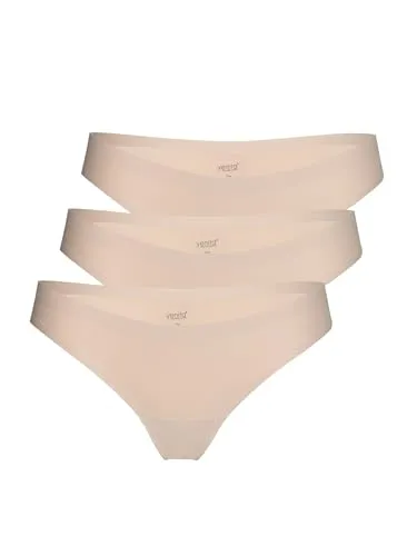 Yenita 3er Pack Damen String Invisible, Tanga ohne Nähte aus Mikrofaser, Haut, Gr. XL