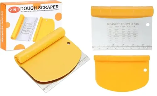 Kronwahl Teigschaber im 2-TEILIGEN praktischen Set, Teigschneider Edelstahl, Teigspachtel Kunststoff, große Teigkarte, Teigschaberkarte, idealer Vielzweck Küchenhelfer für den täglichen Gebrauch