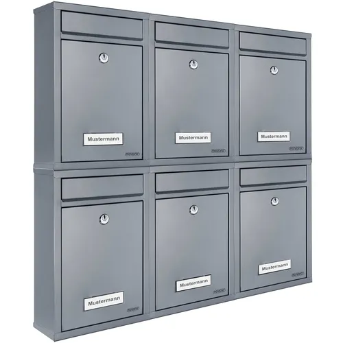 MONZANA® 6X Briefkasten Silber - Abschließbare Mailbox mit Namensschild - Wandbriefkästen aus verzinktem Stahl, wetterfest und ideal für schmale Wandflächen. Inklusive 2 Schlüssel und Montagematerial für einfache Installation.