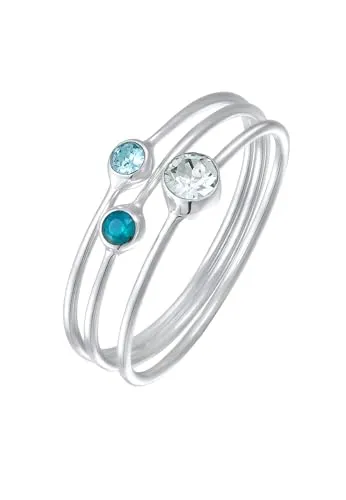 Elli Ring Damen Stapel Set Basic mit Kristallen in Blau - Ringe für Damen aus 925 Sterling Silber, anlaufgeschützt und handgefertigt, ideal als stilvolles Geschenk für besondere Anlässe.