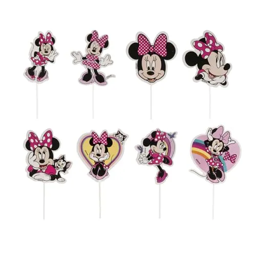 dekora - Set für Cupcakes und Muffin Deko Geburtstag - Minnie Maus Cupcake Topper aus Papier - 16 Stück in 8 verschiedenen Designs