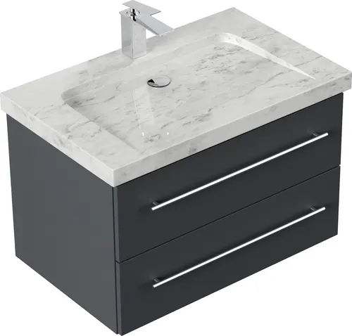 Badmöbel Marmor Carrara White YAMO 75 cm - Elegantes Design für Ihr Badezimmer - Badezimmer - Hochwertiges Badmöbel mit einzigartigem Marmorwaschbecken und Soft-Close-System für komfortable Nutzung und stilvolle Eleganz.