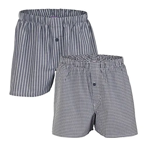 Living Crafts Gregor Boxer-Shorts 2er-Pack - Herren-Boxershorts aus feiner Bio-Baumwolle für hohen Tragekomfort, elastischer Bund und praktische Knopfleiste, inklusive Streifen- und Karomuster für Abwechslung.