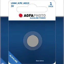 Agfaphoto Batterie Alkaline, Knopfzelle, LR44, V13GA, 1.5V Power, Retail Blister (1-Pack)