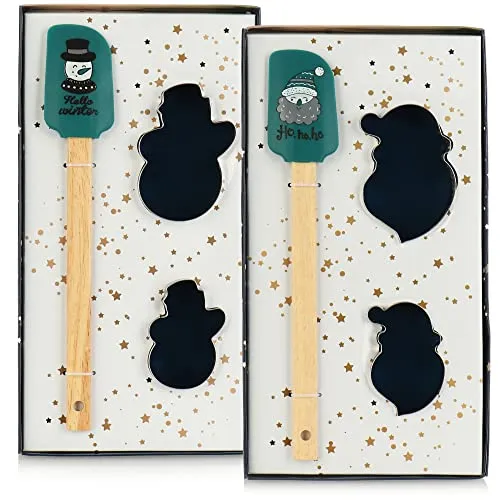 com-four® 6-teiliges Backset grün - Plätzchenform und Teigschaber mit weihnachtlichen Motiven - Keksausstecher für Weihnachten - Teig-Spatel [Auswahl variiert] (6-teilig - grün)