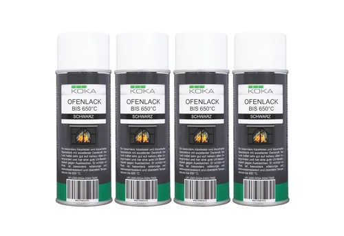 KOKA Ofenlack 650°C Schwarz Matt - Hitzebeständiger Lack-Spray - 4x 400 ml Ofenlack in Schwarz Matt, ideal für hitzebeständige Anwendungen. Schnell trocknend und witterungsresistent, perfekt für Innen- und Außeneinsätze.