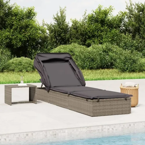 The Living Store Sonnenliege mit Faltdach grau – Komfortable Gartenliege für jeden Outdoor-Bereich