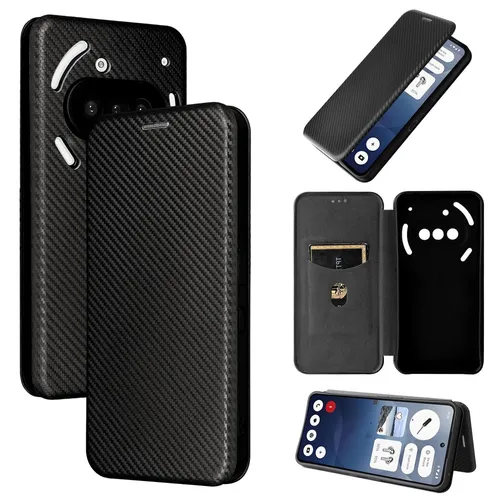 Für Nothing Phone 3a Carbon Faser Textur Hybrid Flip Schutz Handy Hülle Schwarz