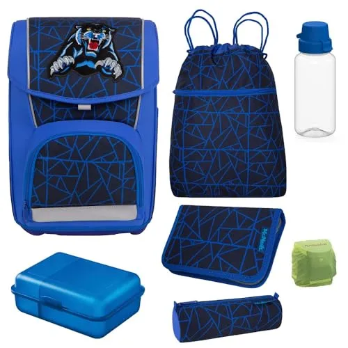 Familando McNeill Schulranzen 1. Klasse - Ergonomischer Tornister Basic WILD Panther Blau, leicht und komplett mit Zubehör für die Einschulung