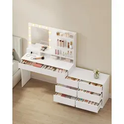 VASAGLE Schminktisch mit Kommode und LED-Spiegel, weiß