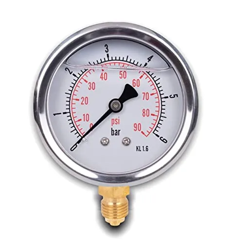 Glyzerin Manometer mit radialem Anschluss, IP65 Edelstahl 63 mm mit unterem Anschluss, 1/4 Glyzerin (0-6 bar)