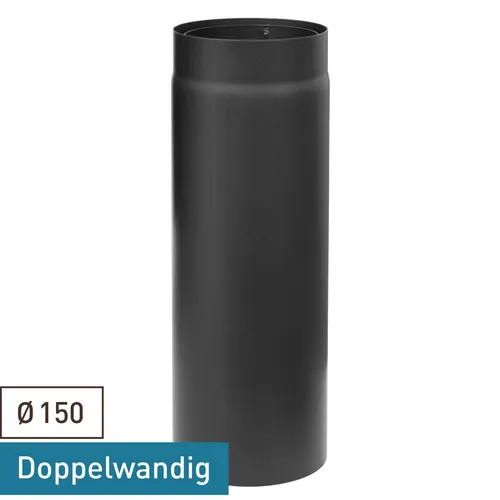 Rauchrohr / Ofenrohr 150mm - 500mm schwarz DN150 doppelwandig mit Isolierung - Doppelwandiges Ofenrohr in Schwarz, ideal für sicheren und effizienten Einsatz bei Heizsystemen. Mit geprüfter Isolierung für optimalen Wärmeverlust.