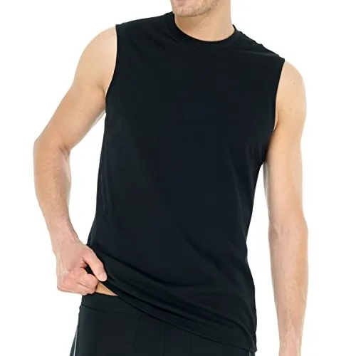 Schiesser Herren Unterhemd 2-er Pack, Schwarz, Größe L - Praktisches Doppelpack mit ärmellosen American Shirts aus 100% Baumwolle. Ideal für den täglichen Komfort in modischem Schwarz. Perfekt für jeden Anlass.