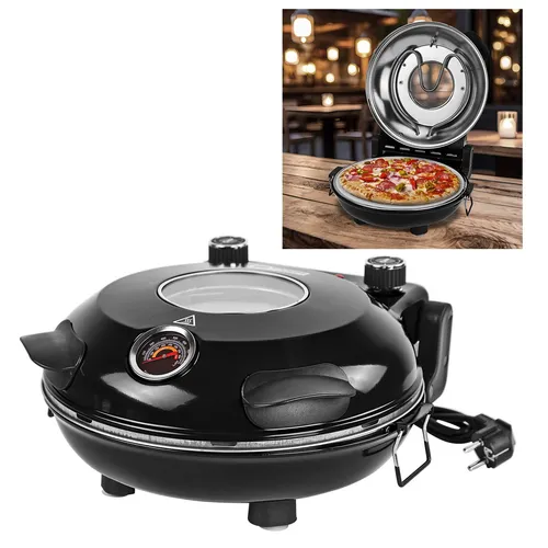 Dema Pizzaofen DPO1200 schwarz – Elektrischer Pizzamaker mit Keramikstein