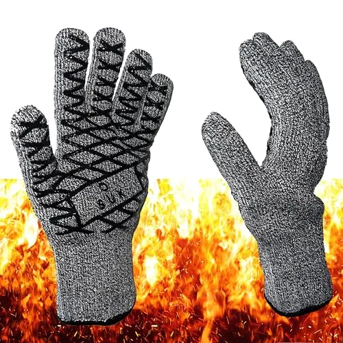 SOUK ONE Grillhandschuhe Hitzebeständig Anti-Schnitt Dutch Oven Handschuh Ofenhandschuhe Feuerfeste Handschuhe Backhandschuhe BBQ Topfhandschuhe Kochhandschuhe für Kochen Backen (Grau)