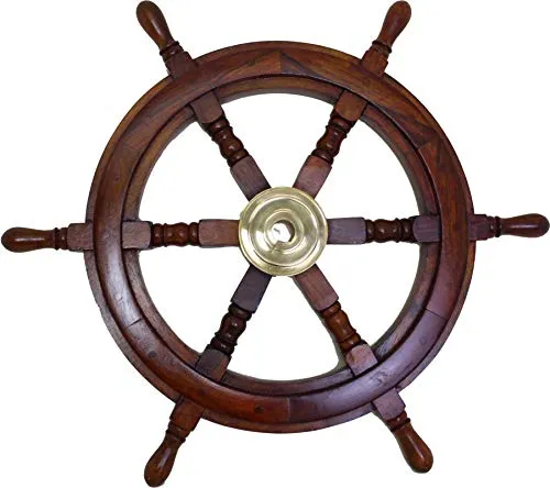 Antik 2000 Maritimes Schiffssteuerrad aus Holz mit Messingnabe Durchmesser 30 cm