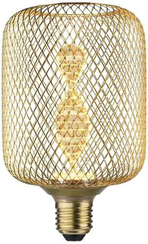 Paulmann 29084 LED E27 Zylinder Helix 3.5W Gold - Energiesparlampe mit goldenem Licht und dekorativem Metallkorb, ideal für Pendel- oder Tischleuchten und sorgt für gemütliche Akzentbeleuchtung.