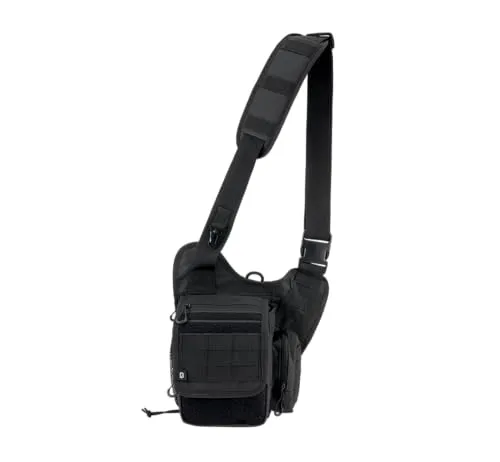 Brandit Travel Side Bag - schwarze Schultertasche mit rutschhemmendem Gurt, Molle-System und Platz für Tablets und Getränke