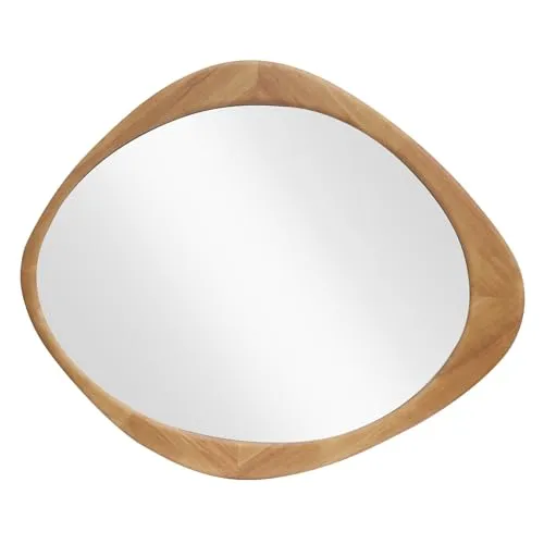 invicta INTERIOR Massiver Wandspiegel Organic – 74x89cm, Eichenholz-Design - Moderne asymmetrische Form mit natürlicher Holzmaserung. Flexibel aufhängbar für jeden Raum. Maße: 74 x 89 cm, ideal für stilvolle Wohnakzente.