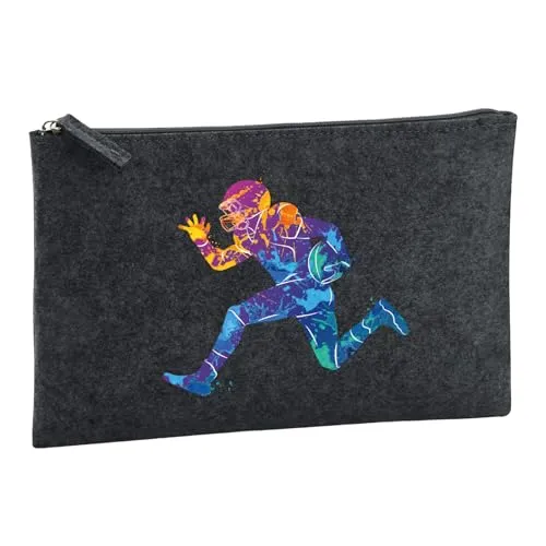 Huuraa Kulturbeutel Football Spieler Bunte Silhouette Geschenk | Reise Kulturtasche 1 Liter Schminktasche Charcoal Filz Dunkelgrauer Kosmetiktasche Geschenkidee Kosmetikbeutel