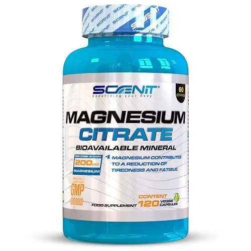 Magnesiumcitrat Kapseln - Scenit Magnesium Citrate - 200 mg elementares Magnesium - 120 vegane Kapseln für 2 monate