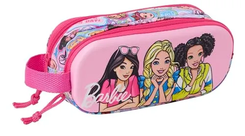 safta Barbie 3D Doppelmäppchen, 3D-Federmäppchen, für Kinder, ideal für Kinder im Schulalter, bequem und vielseitig, Qualität und Widerstandsfähigkeit, 21 x 6 x 8 cm, Rosa, M, Casual