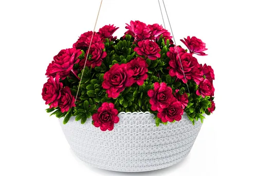 KONZEPT Blumenampel Hängend für Innen und Außen (Durchmesser: 30 cm Grau, Anthrazit, Weiß, Hängetopf für Pflanzen), geflochtenes Muster, robust