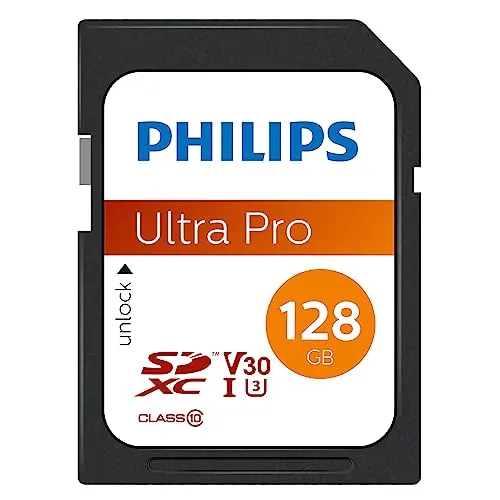 Philips Ultra Pro SDXC Karte 128 GB UHS-I U3 - Hochgeschwindigkeits-SDXC-Karte für 4K UHD-Videos mit Lesegeschwindigkeiten bis zu 100 MB/s. Ideal für Kameras, Tablets und PCs, bietet sie 128 GB Speicherplatz für Ihre besten Erinnerungen.