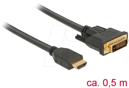 DELOCK 85651 - DVI zu HDMI Kabel 0,5m, bidirektionale Datenübertragung bis 2560x1600 @ 60 Hz, ideal für Monitore und Beamer
