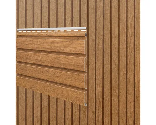 Fassadenverkleidung Canadian Siding MAX3 Fronto Rhombus Profil 2,95m - Wandverkleidung aus hochwertigem, wartungsarmem Vinyl, ideal für wetterfeste Fassaden mit 10 Jahren Herstellergarantie, in traditionellem braunem Design.