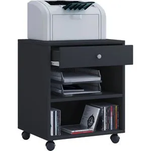 VCM Rollcontainer Salda 913905 - Schwarz mit Schublade und Regalfach - Praktischer Rollcontainer aus strapazierfähigem Holz mit 1 Schublade und 2 Regalfächern. Ideal für Ordnung im Büro oder Home Office, mobil dank 4 Leichtlaufrollen.