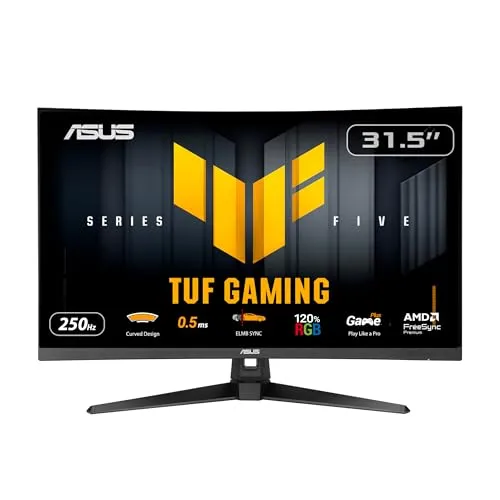 TUF Gaming VG32VQM5B - 31.5 Zoll Curved Gaming-Monitor - Gaming-Monitor mit 250Hz Panel und FreeSync Premium für flüssiges Gameplay und erstklassige Bildqualität.