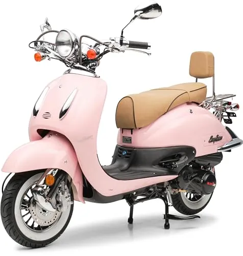 Motorroller Retro Roller EasyCruiser Eco Rosa 50ccm - Retro Design, USB-Anschluss und praktischer Gepäckträger für komfortable Ausflüge