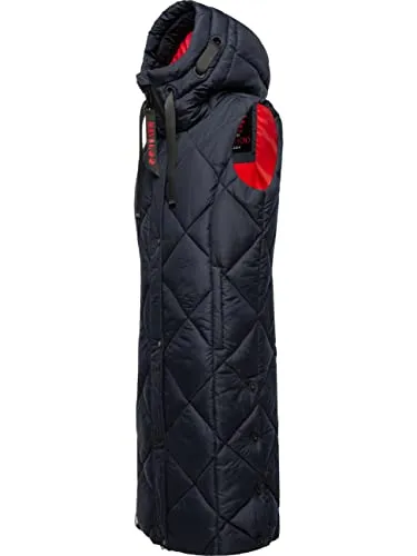 Navahoo Damen Winter Steppweste mit Kapuze - Schnuckel Navy Gr. S - Funktionsjacke für kalte Tage, mit warmer Wattierung, modischer Karo-Steppung und verstellbarer Kapuze für optimalen Komfort und Bewegungsfreiheit.